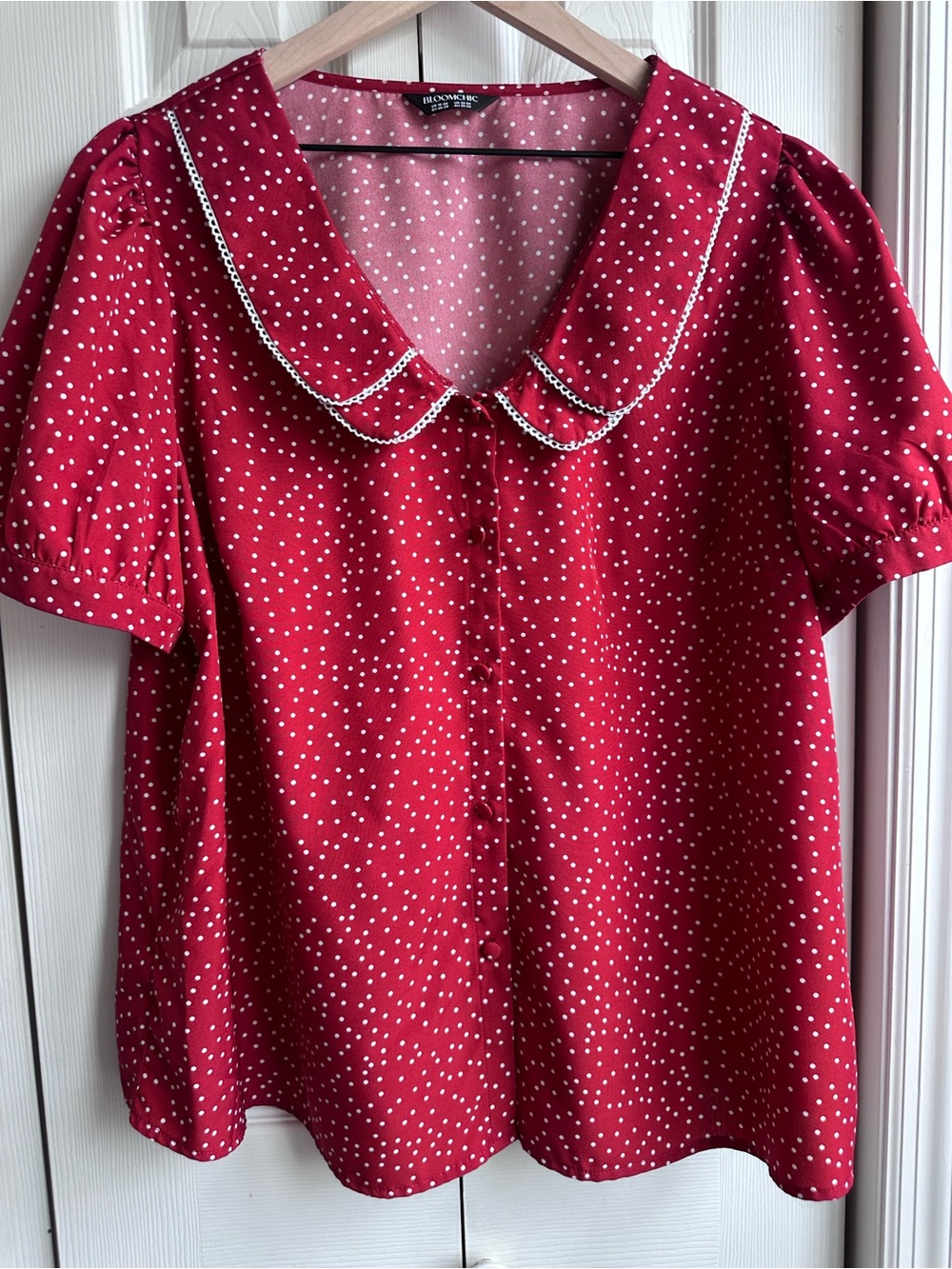 BloomChic Red Polka Dot Peter Pan Collar Blouse